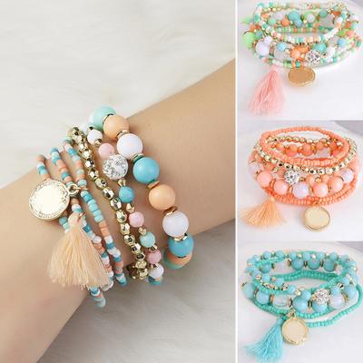 Boho Multi-layer Bracelet Fashion Beads Bracelet Stretch Jewelry Girls Women Gifts
