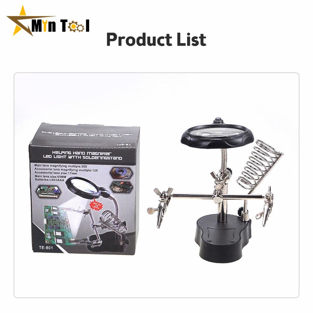 LED Clamp Soldering Iron Stand Helping Hands Magnifying Glass Magnifier Welding Equipment Electronic Component Repair Tools