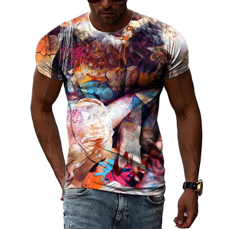 

Модные креативные мужские футболки в стиле ретро с граффити, летние индивидуальные футболки с графикой и 3D принтом Harajuku, футболки с короткими рукавами, топ 6XL