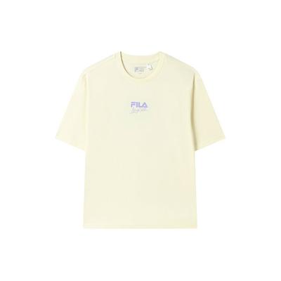 Fila X Magic Stick Collaboration Fashion Loose Round Neck Short Sleeve T-Shirt Unisex Tops Cheese-White F11U329101F-IV