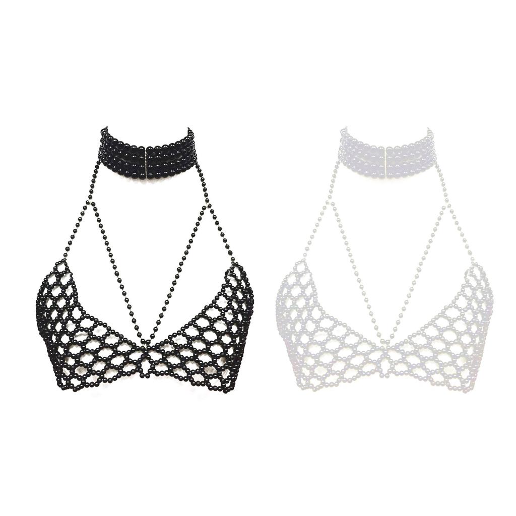 Elegant Pearls Bra Body Jewelry Chain Adjustable Chest Bead Decoration Portable for Women Beach Fashion Accessory