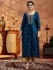 Women Embroidered Silk Blend A-line Kurta (Blue)