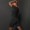 Seamless High-Elastic Yoga Two-Piece Set: Solid Color Peach Butt Short Sleeve and Shorts
