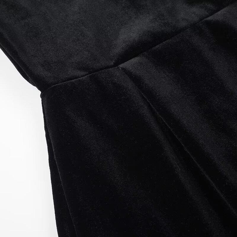 Women's Elegant Beaded Velvet Square Neck Rhinestone Long Sleeve Dress – Winter Formal/ New Year’s Dress