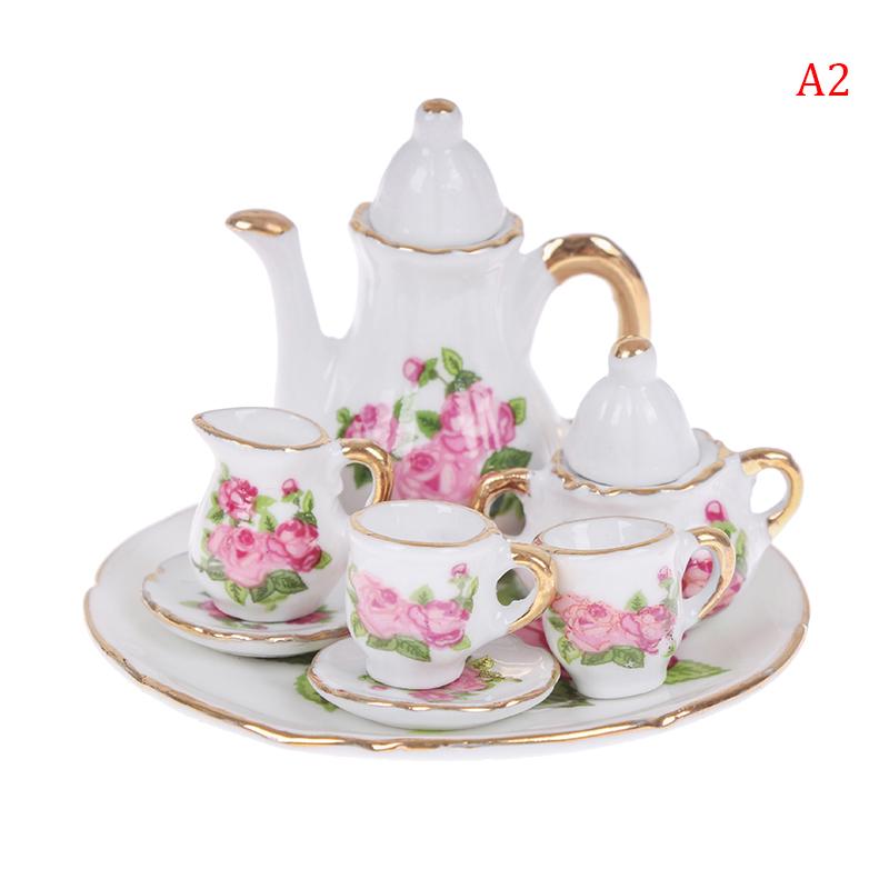 8Pcs/Set 1:12 Dollhouse Miniature Dining Ware Porcelain Tea Dish Cup Plate
