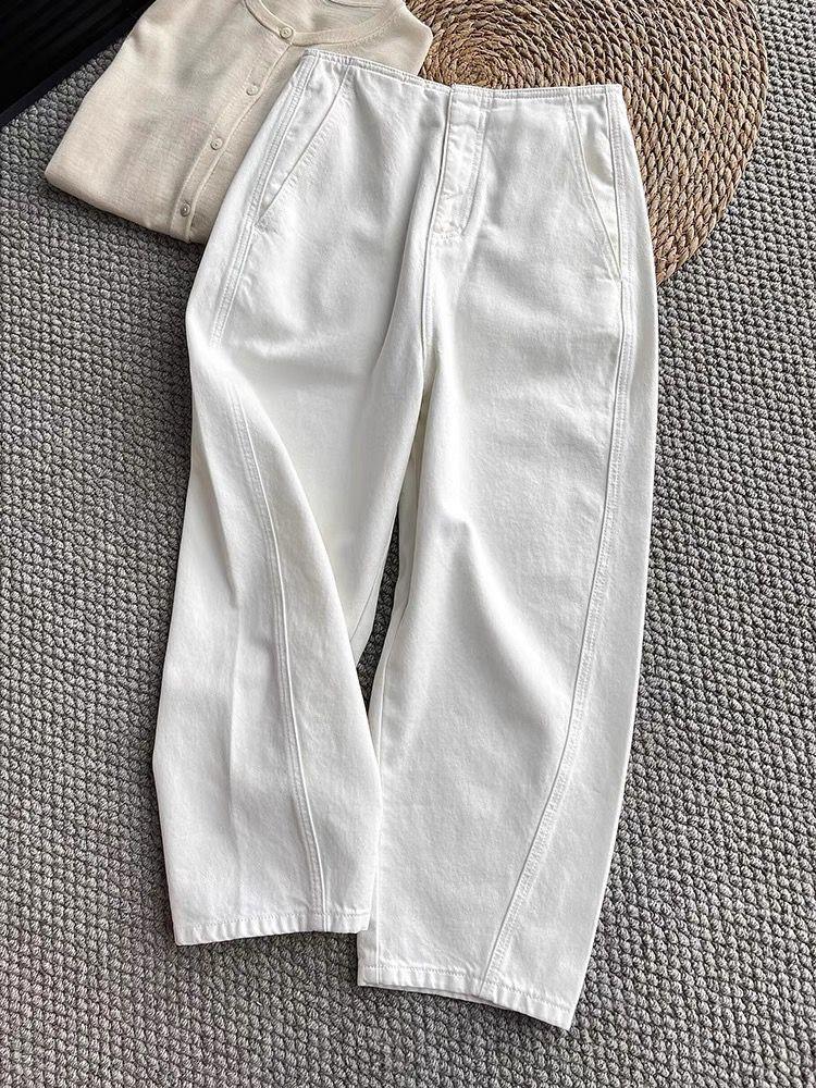 Treasure God Pants: Women’s Slimming High Waist Cocoon Jeans, 100% Imported Cotton, Nine-Tenth Length, Perfect for Early Autumn.
