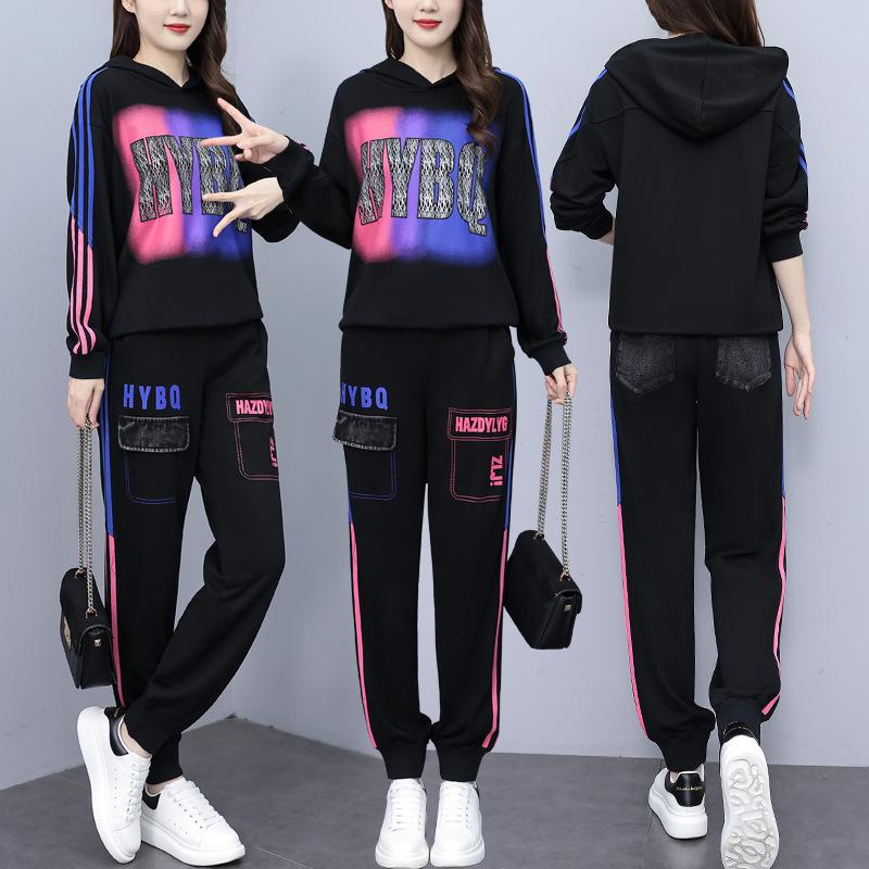 Plus Size Women's Autumn Fashion Suit Women Korean Version of The Loose Sweater Denim Two-piece Suit Women