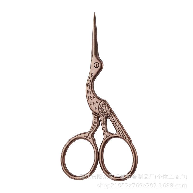 Stainless Steel Copper Crane Scissors Handmade Guochao Floral Scissors Retro Thread Embroidery Scissors Tea Scissors