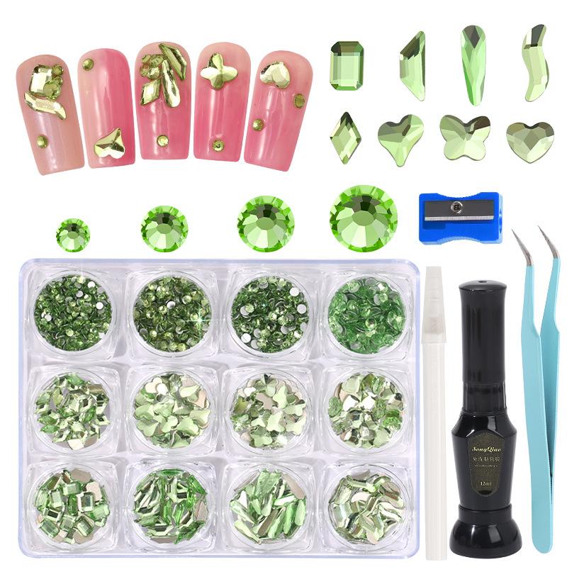 12 Boxes Of Nail Art Diamonds Set, Flat-Bottomed Diamonds, Special-Shaped Diamonds, Rhinestones, Nail Art Tools Combination Set