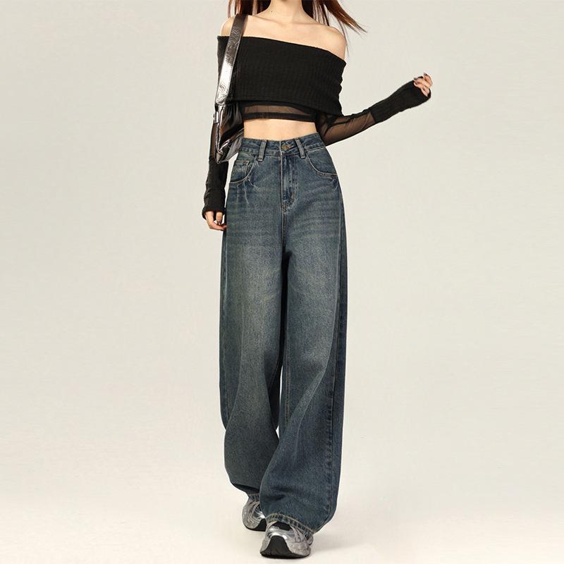 Women s Retro Blue High-Waisted Wide-Leg Jeans - Autumn 2025 Collection Large