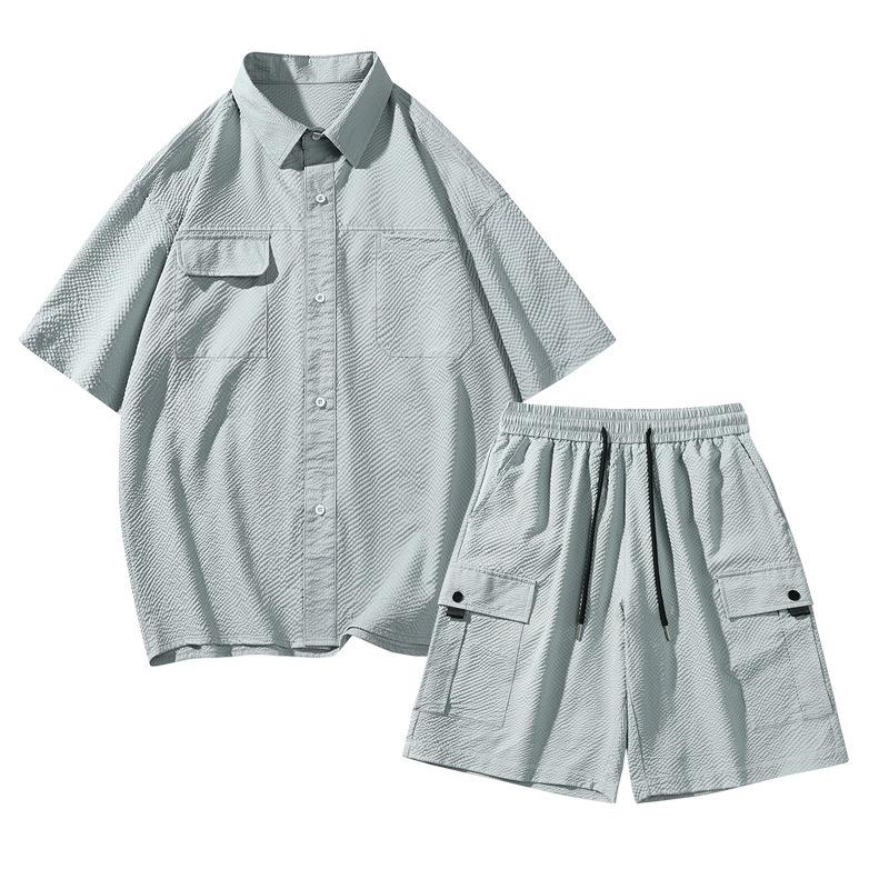 

Комплект из двух предметов: мужская летняя рубашка с короткими рукавами, повседневная рабочая одежда, шорты, защита от комаров 3XL серый