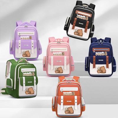 Mochila Capivara personalizável para alunos do ensino fundamental, design de desenho animado, leve, adequada para meninos e meninas do 1º ao 6º ano.