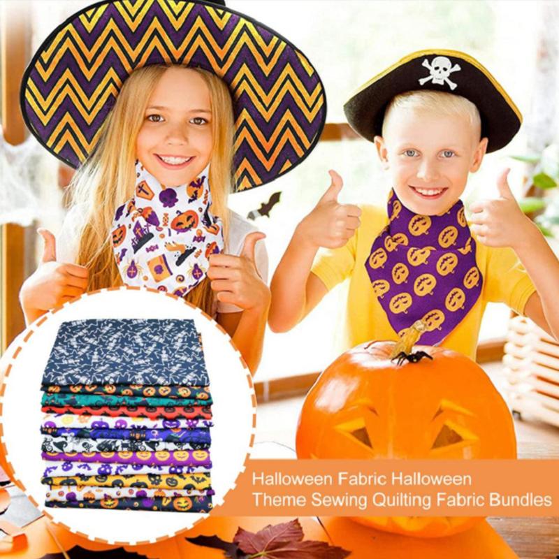 6 Stück Halloween-Thema Bedruckter Patchwork-Polyester-Baumwollstoff für Taschentuchnähen Quilting-Stoffe Handarbeitsmaterial DIY Handgemacht