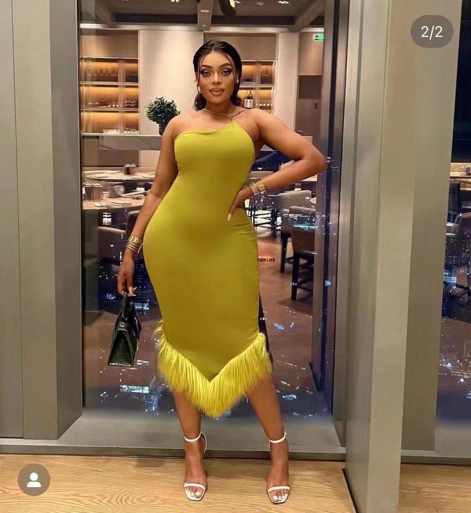 2023 Spring/Summer Asymmetrical One-Shoulder Halter Feather Dress for Women