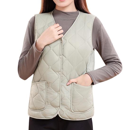 Dámská zimní vesta V-výstřih bez rukávů jednoradové zapínání vesta kabát s kapsami jednobarevný zesílený sametová podšívka vesta kabát