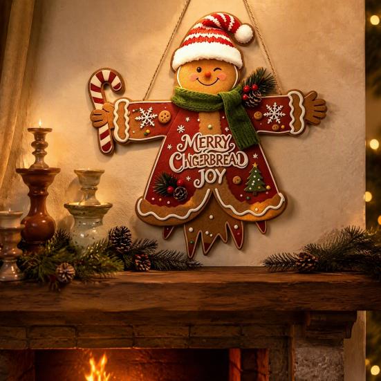 Seasonal Party Supplies Wooden Christmas Hanging Pendant, Cartoon Welcome Sign for Front Door, Holiday Shop Decorations Wall Decor with Cute