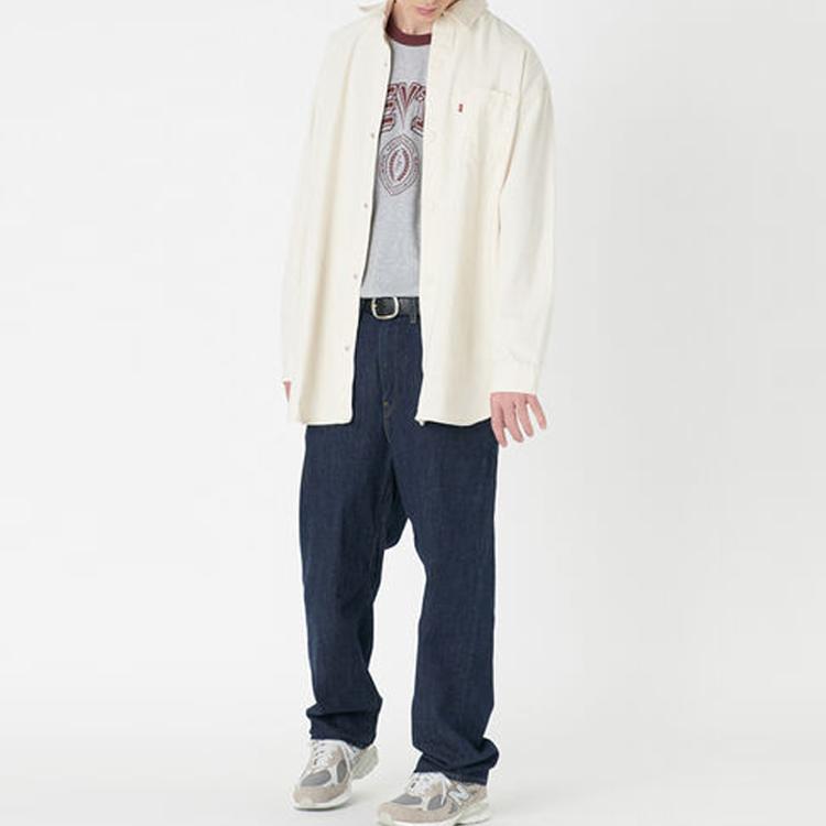 Levis Solid Color Single-Breasted Collar Long Sleeve Shirt Men Shirts White A7556-0000