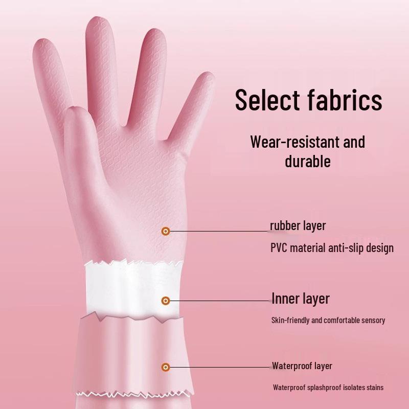Damen-Robuste Wasserdichte Samtgefütterte Küchenhandschuhe für Hausarbeiten - Verdickt und Verlängert für Winterliches Geschirrspülen und Wäsche.
