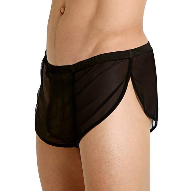 Sous-vêtements Sexy pour Homme en Maille Respirante Caleçons Shorts en Maille pour Homme Transparents avec Grande Fente