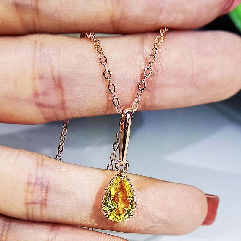 

Искусственное бриллиантовое ожерелье в виде капли воды для женщин, серьги-подвески с розовыми бриллиантами грушевидной формы, покрытые розовым золотом