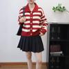 Retro contrasting color striped lapel knitted cardigan autumn and winter new design loose sweater jacket women