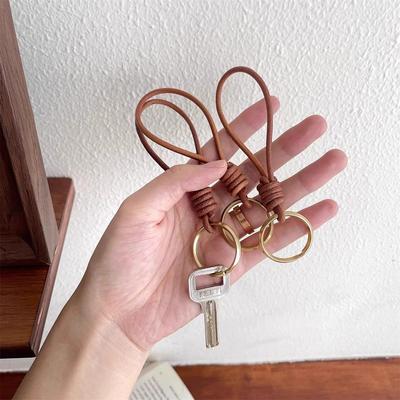 Retro Cowhide Hand-Woven Rope Keychain with Lobster Clasp Keyring Lanyard