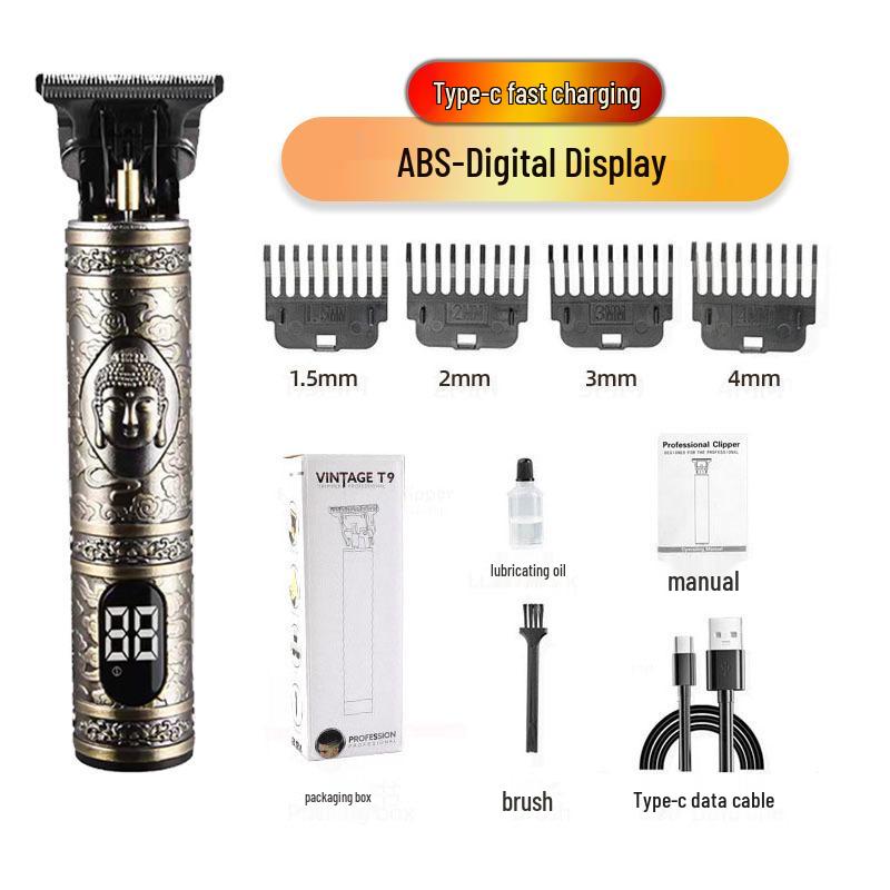 Professional Electric Hair Clipper for Barbers & Home: Precision Carving, Slicked Back Styles, Bald Head Trim.