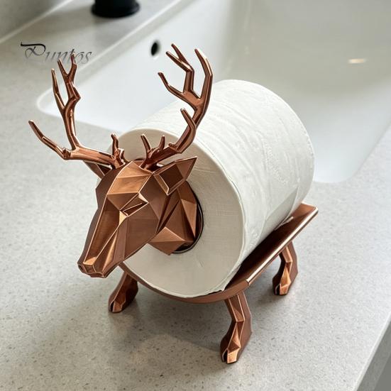 Décoration d'Accessoire de Salle de Bain Moderne Porte-Rouleau de Papier Toilette Cerf Imprimé en 3D, Support Distributeur Stable pour Rouleau de Mouchoirs, Stockage de Serviettes Décoratif en PLA Imperméable,