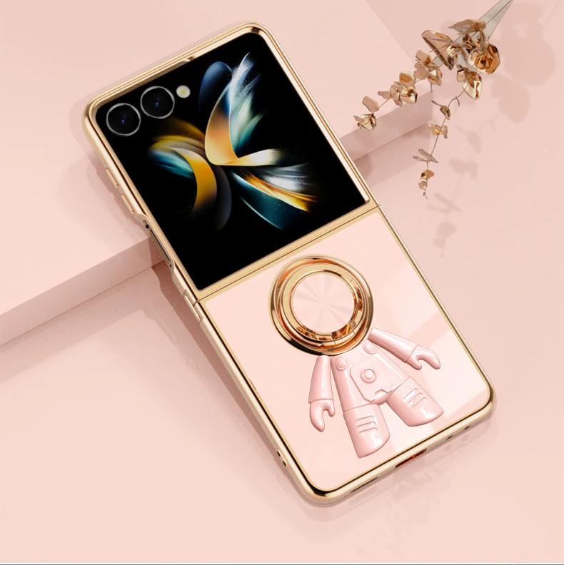 Electroplating 6D Astronaut Plastic Phone Case for Samsung Galaxy Z Flip 7 FE 6 5 4 3 Flip7Magnetic Ring Holder Shockproof Cover
