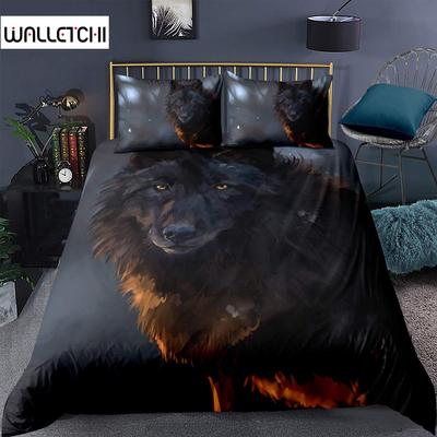 Animal Duvet Cover Set Exotic Style Boys 3D Animal Printed Bedding Set Black Wolf Double Queen King Size Polyester Qulit Cover