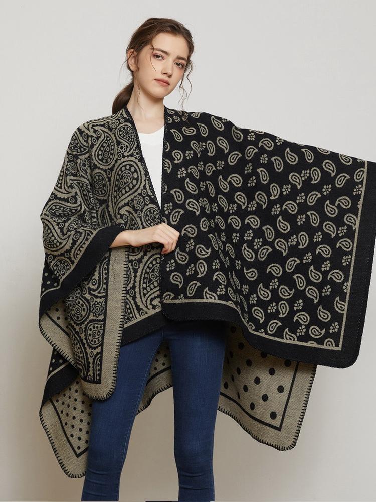 Szal Kobieta Imitacja Kaszmiru Zimowy Dwustronny Nadruk Poncho Kocyk Wrap Capa Para Mujer Femme Szale Pashima Echarpe