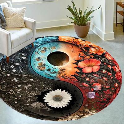 1pc Home Carpet Yin Yang Floral Design Non-slip Rug for Office Decor and Living Room Gift Ideas