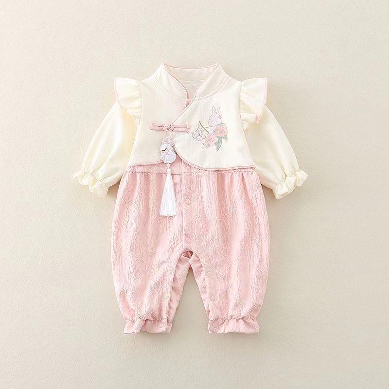 Autumn-Spring National Style Baby Romper for Girls - 1-Year-Old Outfit