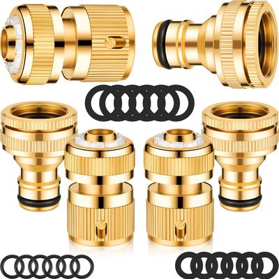 6-Piece Brass Hose Faucet Connectors - 1/2" and 3/4" 2-in-1 Faucet Adapters with Seals and Washers
