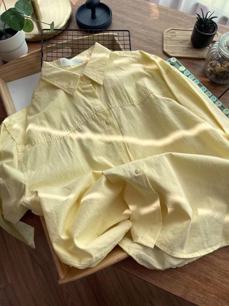 Women's Loose-Fit Korean Style Cotton Shirt - Early Spring 2025 French Casual Long Sleeve Top