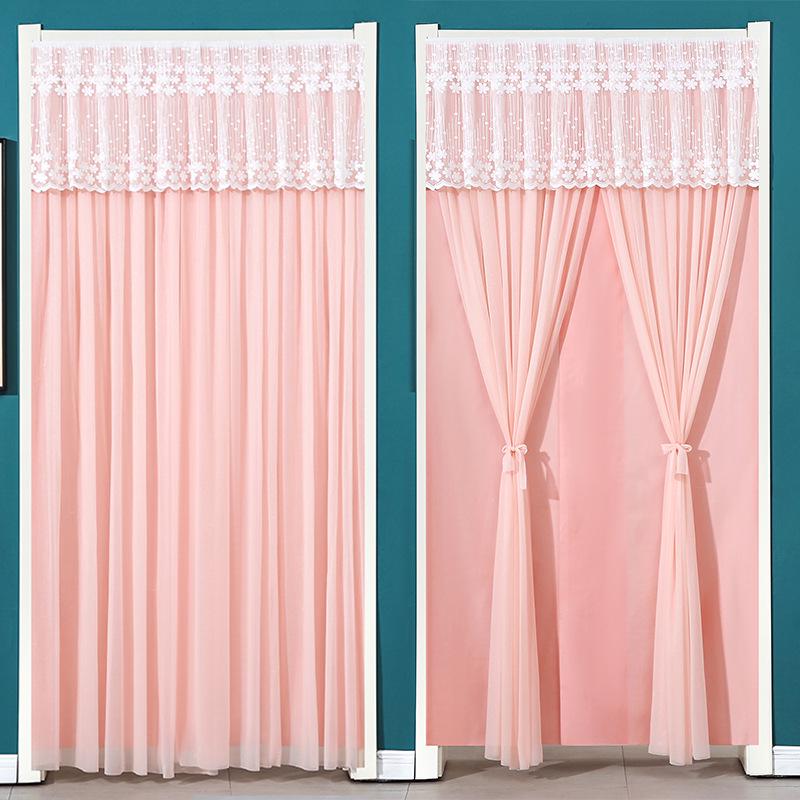 Lace Door Partition Curtain for Home – No-Drill, Double Layer, Transparent Gauze, Polyester, Anti-Mosquito.