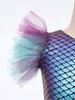 Girls Ballerina Tutu Dress One Shoulder Sleeveless Mermaid Fish Scales Print Camisole Leotard Halloween Dance Costume