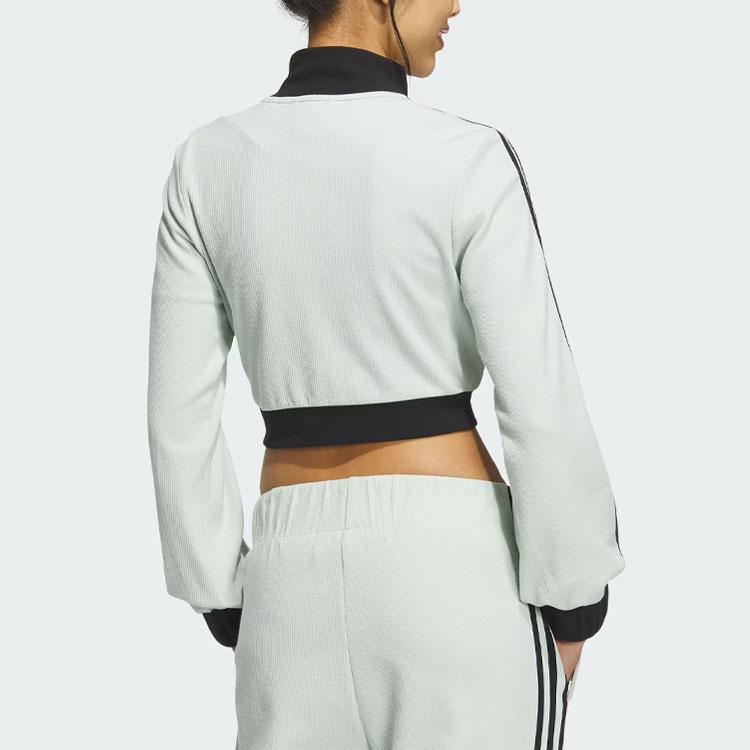 Adidas Originals Cropped Jacket Color Block Retro Sports Stand Collar Jacket Women Jacket Linen-Green IY9460