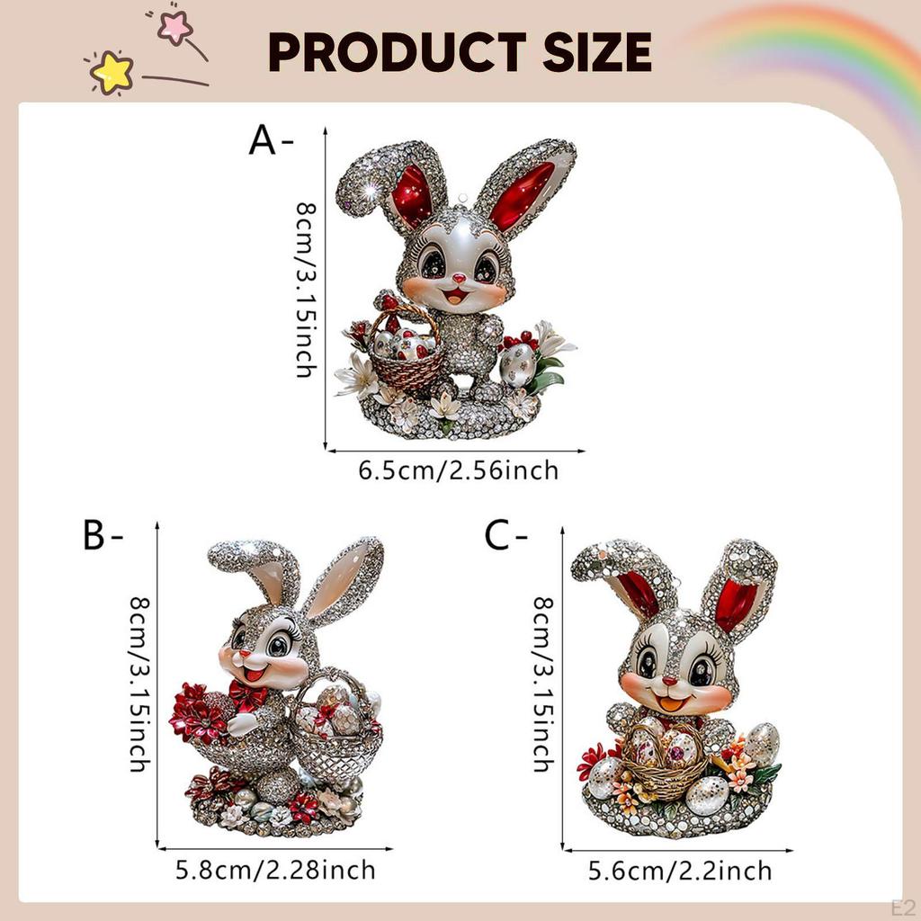 3 Pieces 2D Easter Bunny Hanging Ornaments Bag Pendants Creative Versatile Decor Car Rear