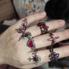 Goth Punk Retro Red Crystal Love Heart Cross Geometry Irregular Open Ring Set Y2K Halloween Accessories For Women  Jewelry