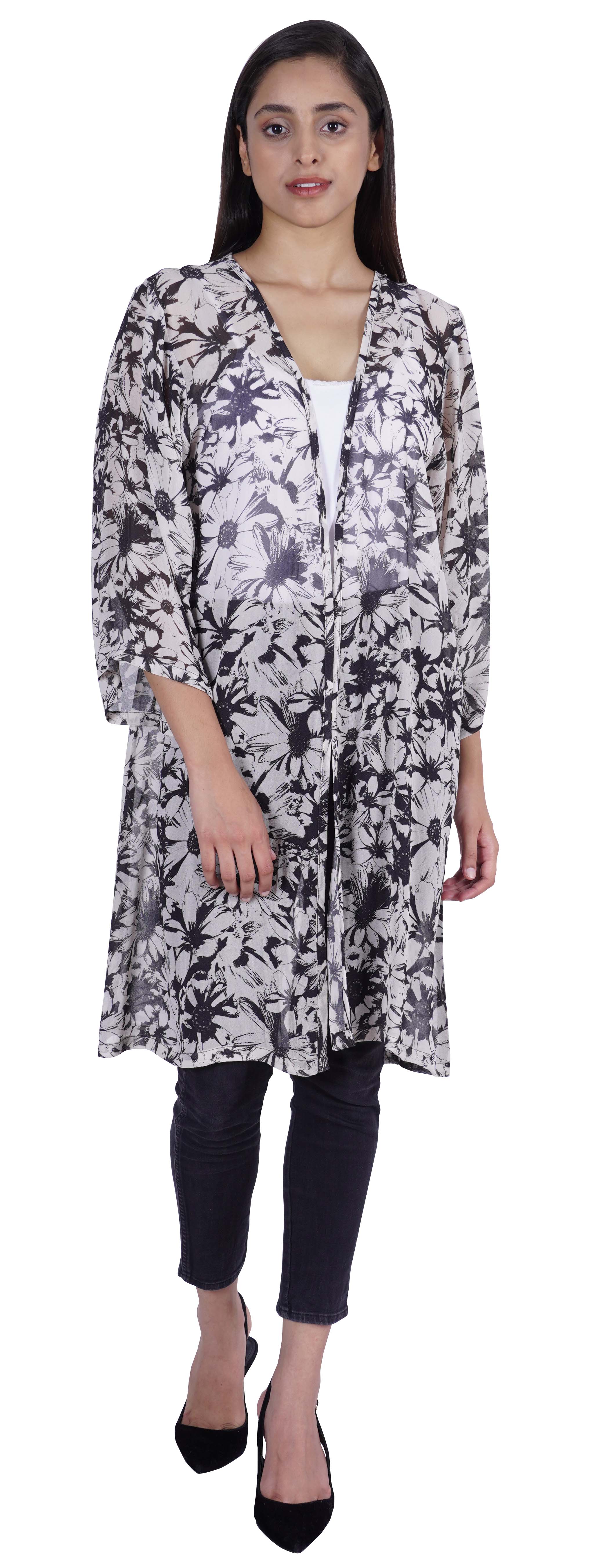 

Літній кардиган Moomaya Long Sheer Shrug Printed Open Front Beach Coverup XXL білий