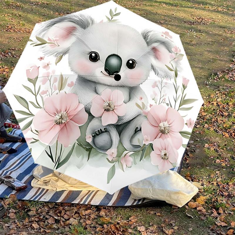 1pc Koala Flowers Automatic Open/Close Umbrella Compact Folding Umbrella with 8-Rib Shaft for Women/Men, Elegant Birthday1160S