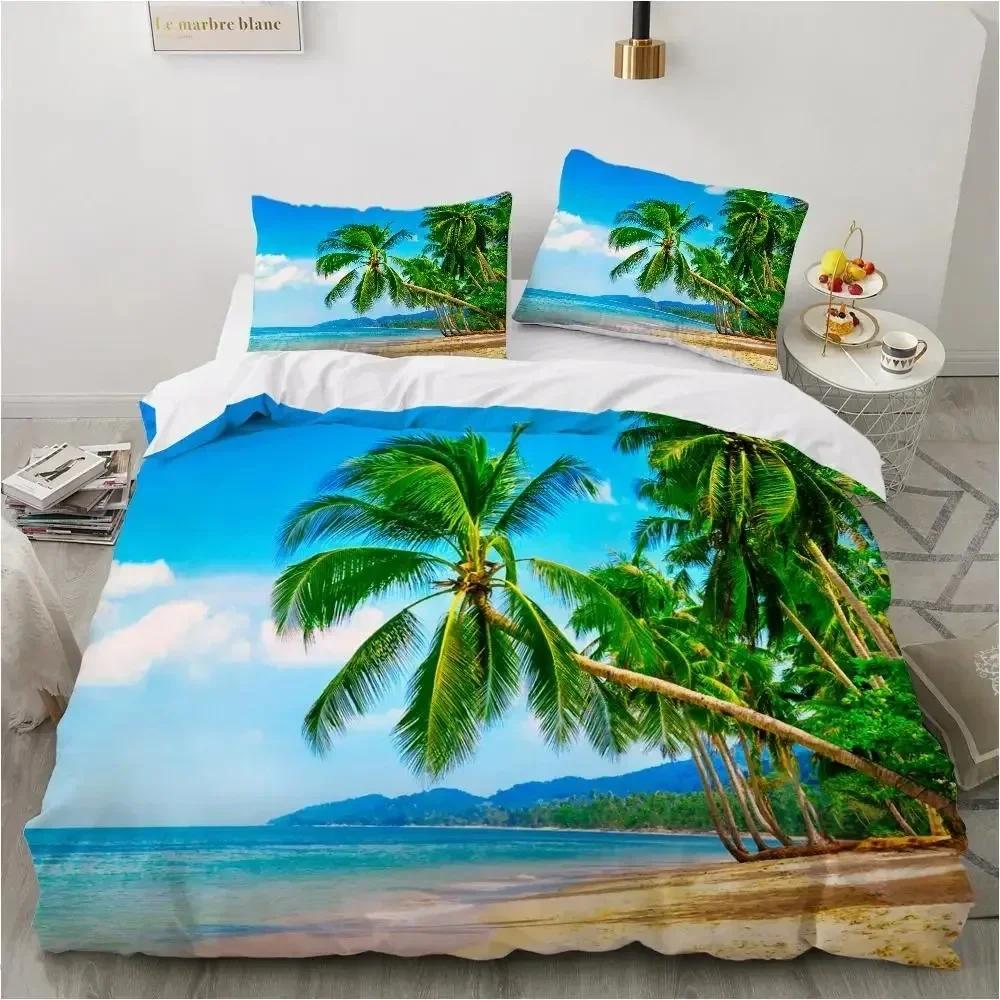 Top Ocean Duvet Cover Set King Size Polyester Tropic Ocean Style Sandy Shore And Sea With Waves Escape To Paradise Theme Bed Set