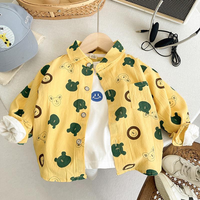 Boys Cotton Shirt Spring Autumn Bear Print Breathable Sun Protection Top Fashionable 80