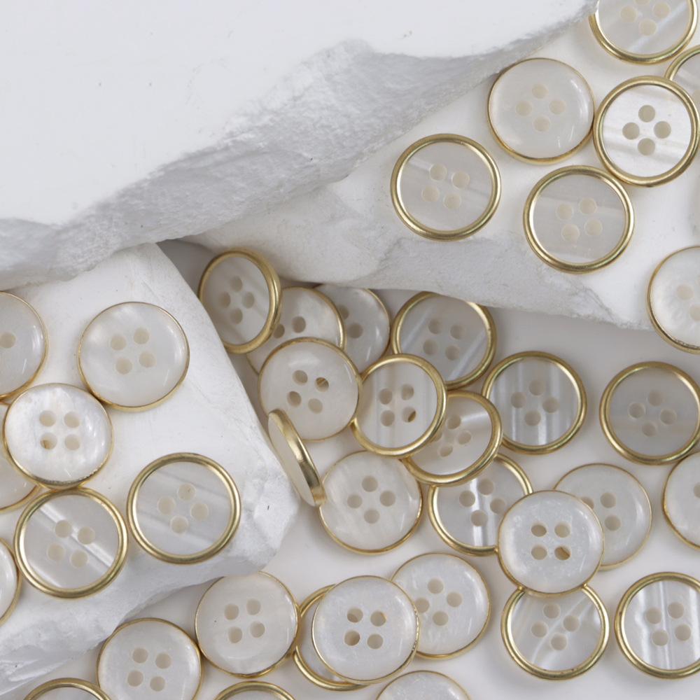 

10 шт. текстурированная рубашка поло с кубинским воротником, японская берлинская рубашка с двумя петлями из смолы, летняя рубашка из тенселя с имитацией ракушек 18L = 11.5 MM * - Round * Gold 4 eyes