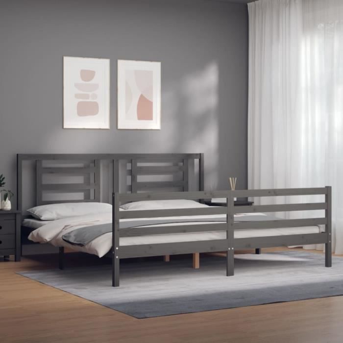 VidaXL Cadre de lit avec tête de lit gris 200x200 cm bois massif 3194723