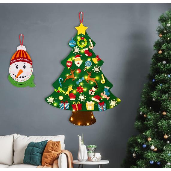 Jollylife 3ft DIY Felt Christmas Tree Set + Snowman Advent Calendar - Xmas Decorations Wall Hanging 33 Ornaments Kids Gifts Party Supplies