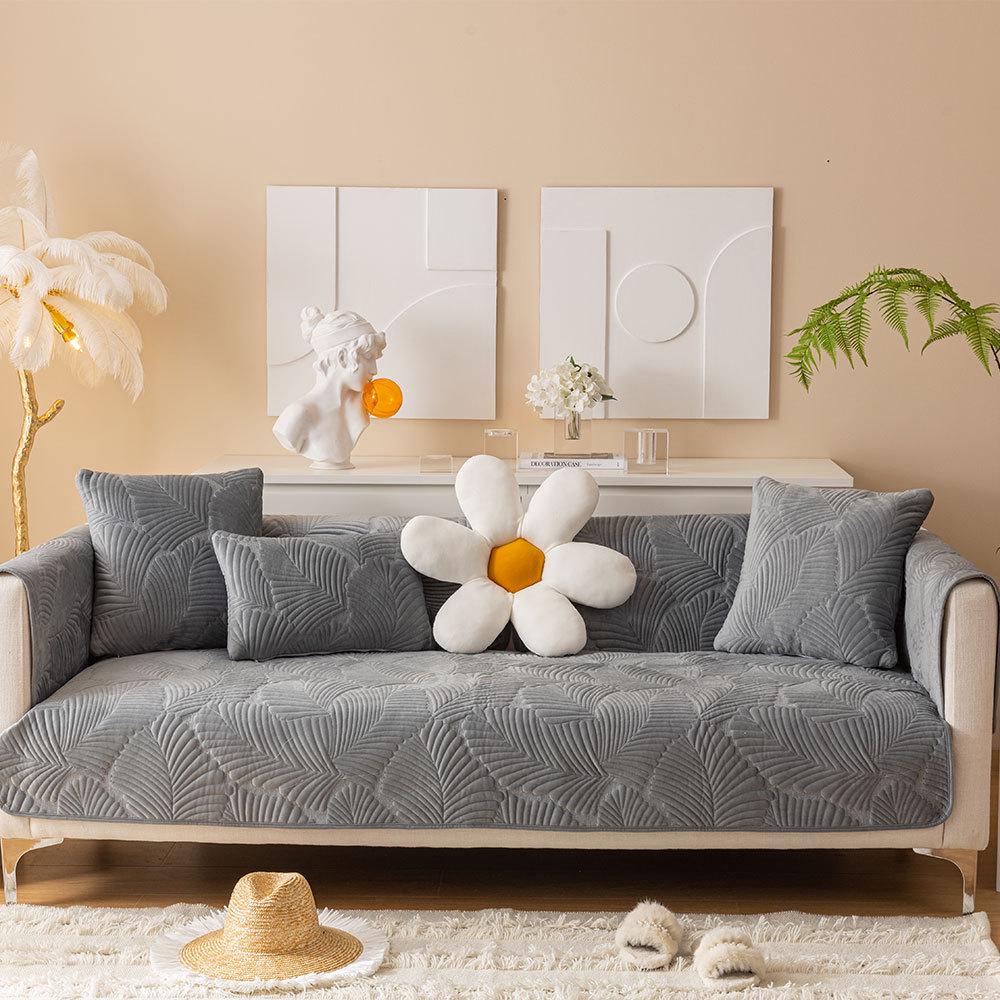 Autumn/Winter Super Soft Plush Banana Leaf Sofa Cushion: Modern Minimalist Solid Color Double Seat Cushion