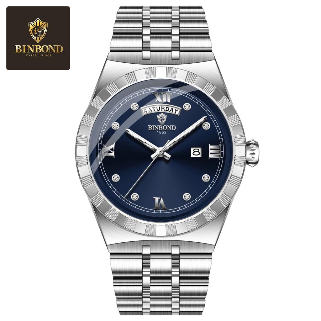 BINBOND New Luxury Wristwatch For Men Fashion Stainless Steel Date Quartz Man Watch Waterproof Luminous Casual Men's Watch