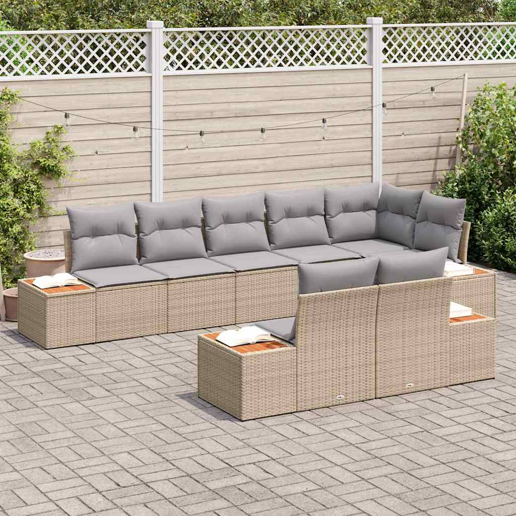 8 Piece Beige Garden Sofa Set with Cushions